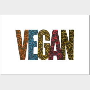 Vegan Word Art T-Shirt | Bright Animal Print Letters Posters and Art